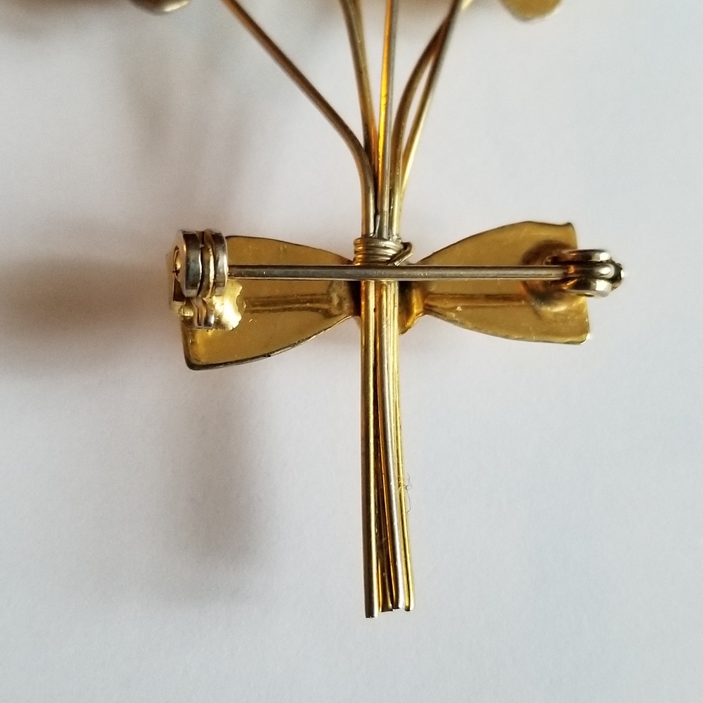 Relisted- vintage green flower bouquet brooch enamel gold tone floral pin - Picture 11 of 12